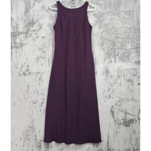 Vintage 90s Virgo Dress Womens 6 Purple Wine Halter Maxi Rhinestone Gems Formal